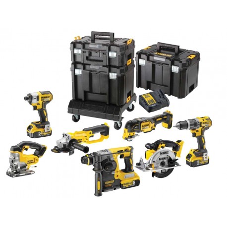 DeWALT DCK755P3T-QW 18V XR Brushless 7-delige voordeelset in TSTAK + trolley case 3x 5.0Ah